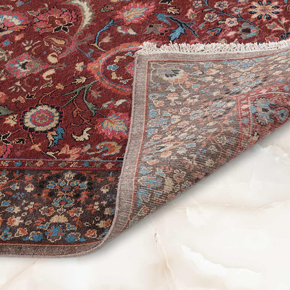 Vasyl Maroon Hand Knotted Silk and Wool Rug By JJ Valaya