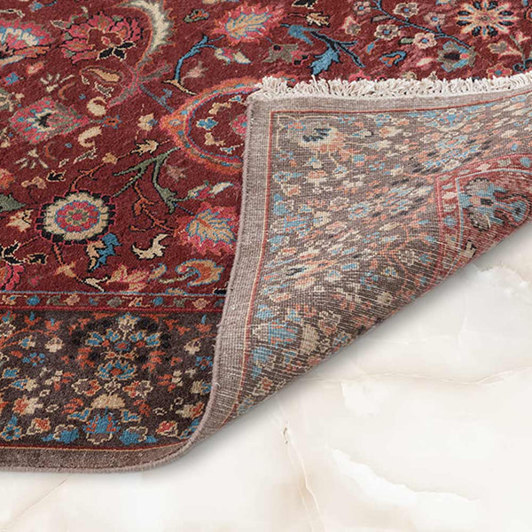 Vasyl Maroon Hand Knotted Silk and Wool Rug By JJ Valaya