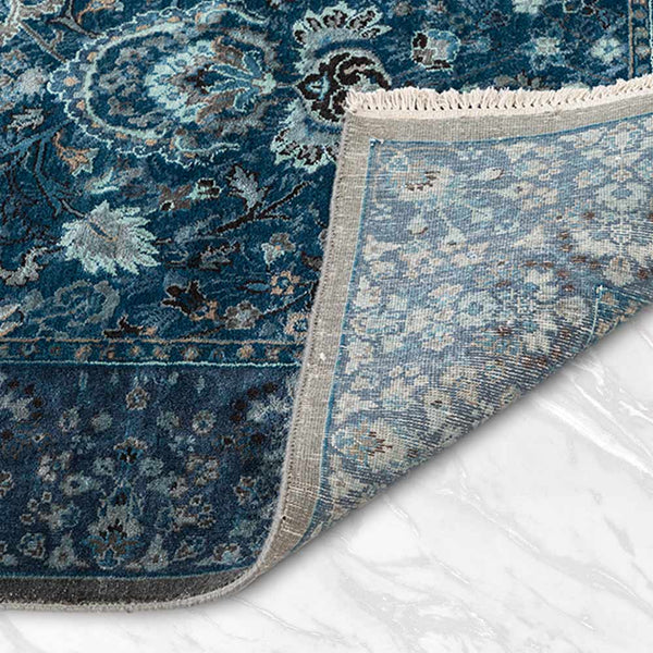 Vasyl Aqua Hand Knotted Silk and Wool Rug By JJ Valaya