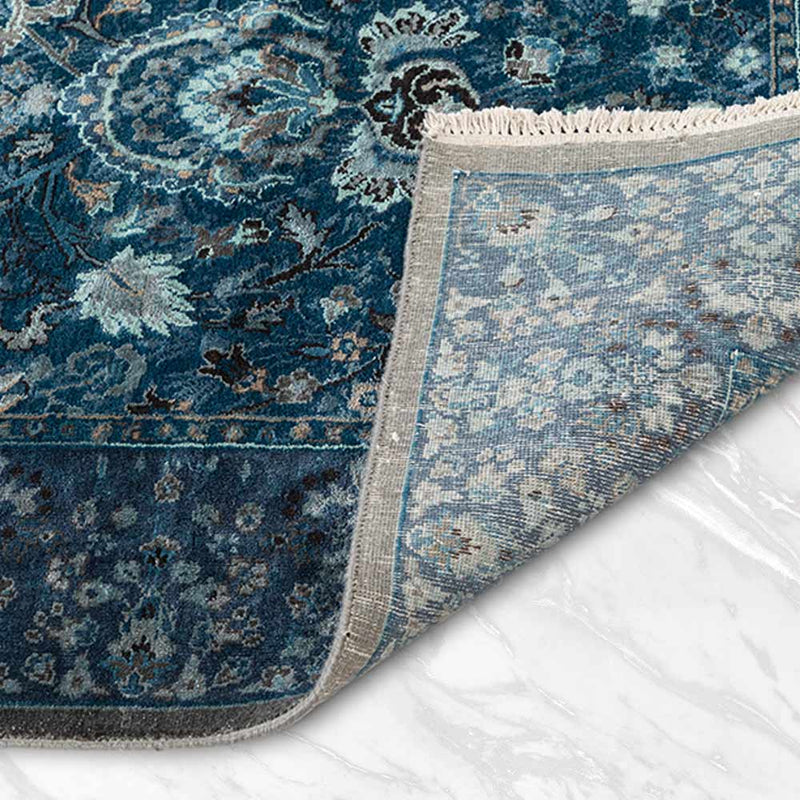 Vasyl Aqua Hand Knotted Silk and Wool Rug By JJ Valaya