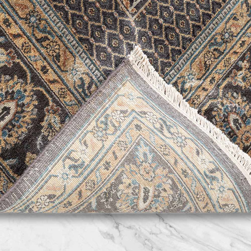 Jamawar Black Hand Knotted Silk and Woollen Rug By JJ Valaya