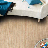 Blue Border Hand Woven  Jute, Hemp and Woollen Dhurrie