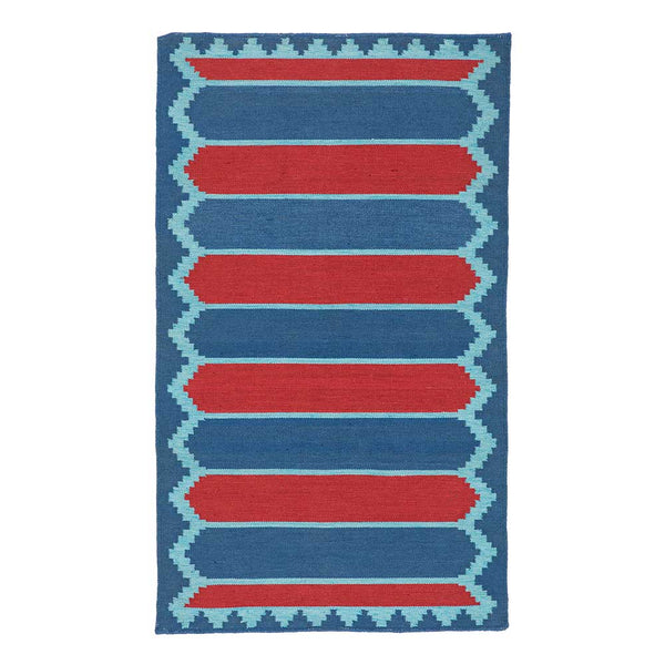 Cobaltous Hand Woven Polyester Dhurrie