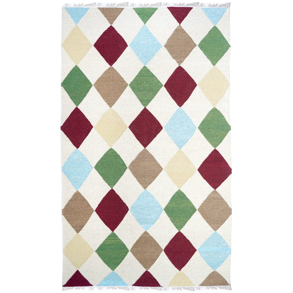 Block Diamonds Hand Woven Woollen and Vicose Dhurrie