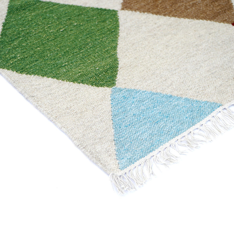 Block Diamonds Hand Woven Woollen and Vicose Dhurrie